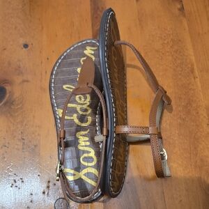 Sam Edelman Gigi Flat Strap Sandals Kona Brown Size 5 Thong Flip Flops Leather